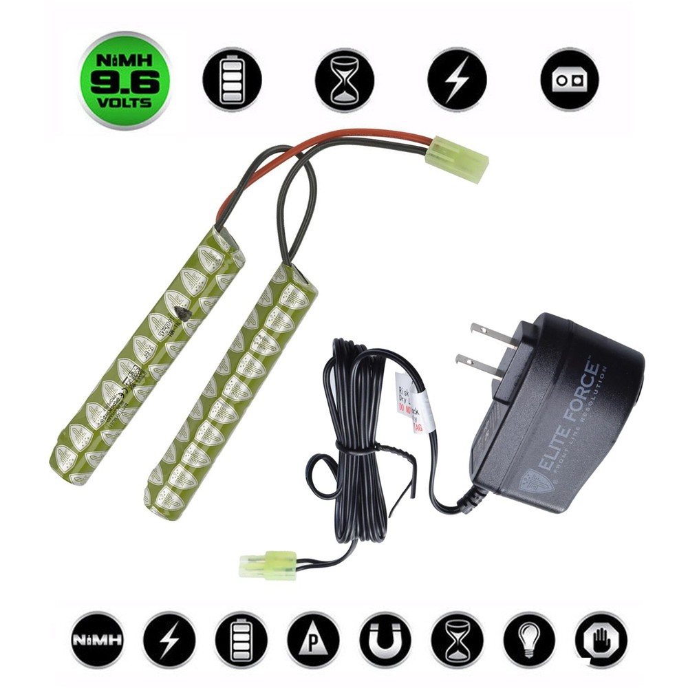 Airsoft 9.6v 1600mAh Battery NIMH w/ Battery Smart Charger – Umarex Elite Force