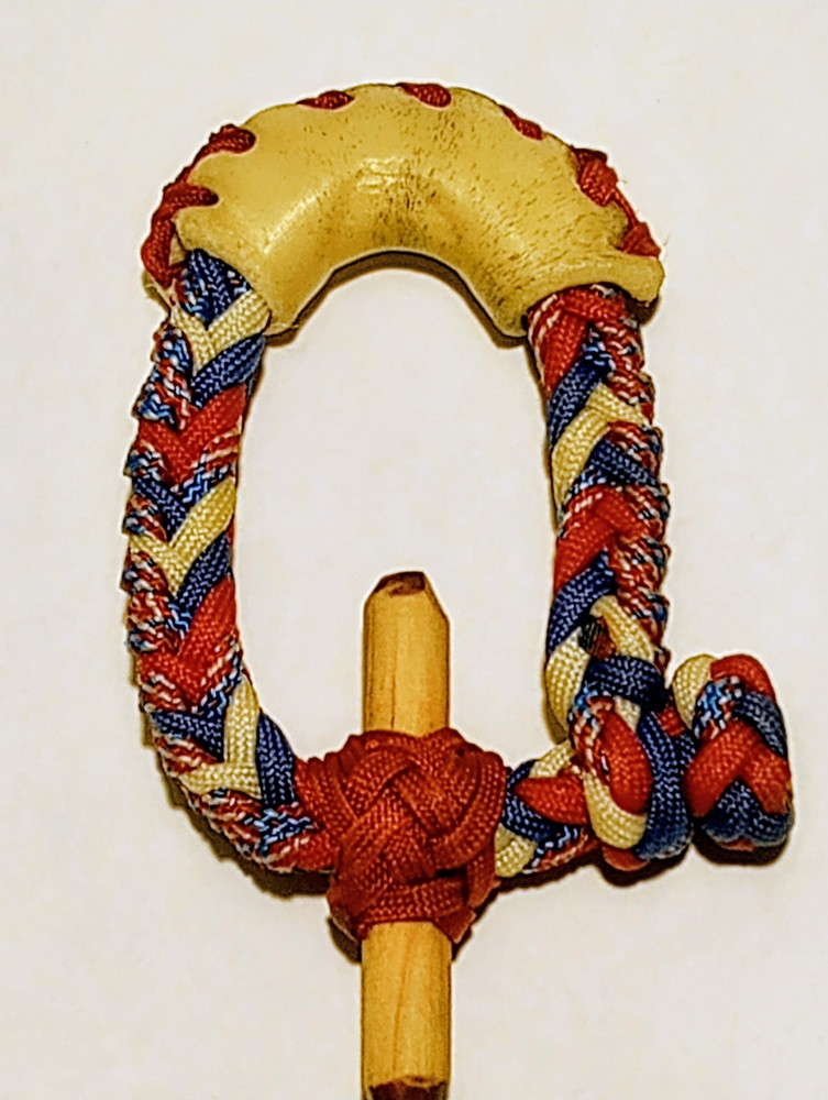 RWB AMERICAN FLAG 10 Plait Pryor ParaCord Hondo w/ Bull Rawhide Burner Buckaro