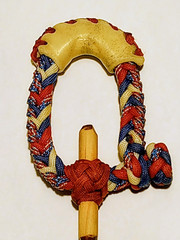 RWB AMERICAN FLAG 10 Plait Pryor ParaCord Hondo w/ Bull Rawhide Burner Buckaro