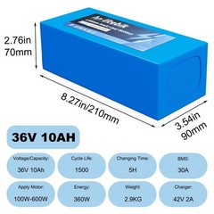 36V Ebike Battery 100W-600W 36V 10Ah electric bicycle Lithium Li-ion Battery 30A
