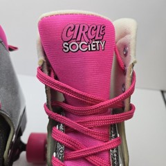 Sizzling Pink Silver Glitter Youth Circle Society Bling Adjustable Size Skates