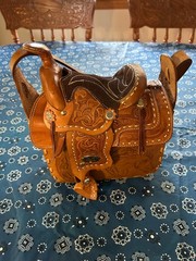 Vintage Leather Horse Saddle Crossbody Shoulder Bag Tooled Western