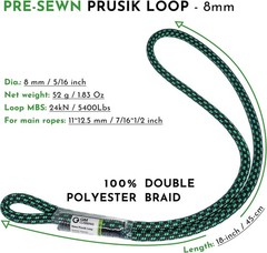GM CLIMBING 8mm (5/16″) Prusik Loop Pre-Sewn 18 inches / 24 inches