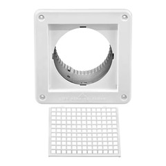 4 In. White Plastic Fresh Air Intake Vent with Mini Louvers, Removable Screen, a