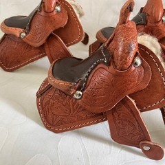Vtg Lot of 5 Miniature Horse Saddles Cowboy Genuine Leather Cowgirl Mini Small B