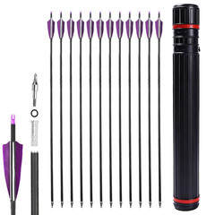 12/24pcs 30″ Carbon Archery Arrows Spine 500 Red Turkey Feather with Quiver Tube