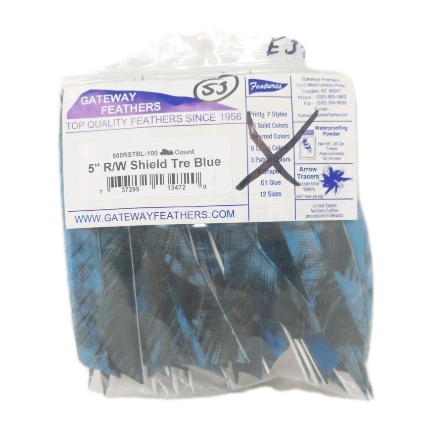 53 Count Gateway Archery Arrow Feathers 5″ Right Wing: Shield Camo Tre Blue