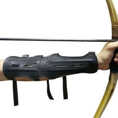 Black Archery Leather Arm Guard 4 Straps Forearm Protect Gear Hunting Arrow Bow