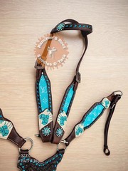 Western Tack Set Horse | Turquoise Color With Card Tooling Tack Set