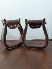 Vintage Diablo USA Silver Plated Overlay Western Saddle Stirrups Engraved Pair