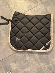 EquiRoyal P2 Dressage Saddle Pad Black with Beige Trim Polyester