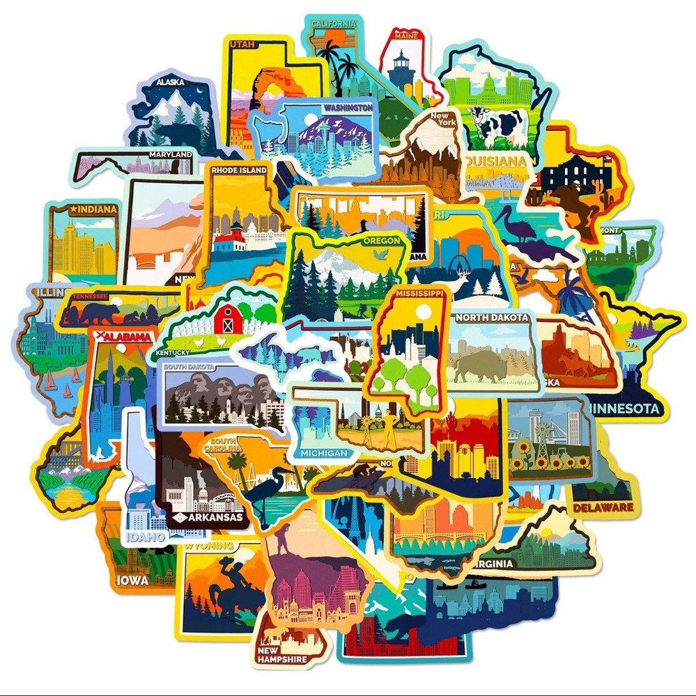 50 US States Travel Waterproof Stickers – NEW!