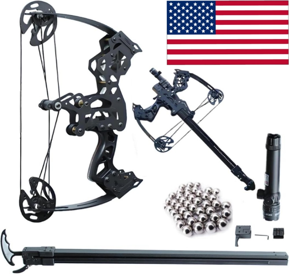 Mini Compound Bow 45lb Shoot Rapid Bow Shooter Steel Ball Launcher Hunt Archery