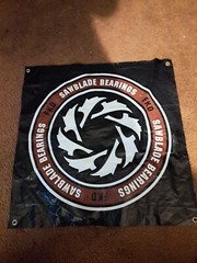 FKD SKATEBOARD BEARINGS(PLAN B) VINTAGE SAWBLADE LOGO BLACK VINYL BANNER