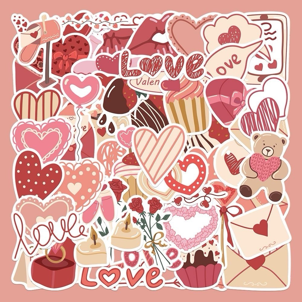 30Pcs Random Cute Love Theme Valentine’s Day Vinyl Waterproof Stickers Decals