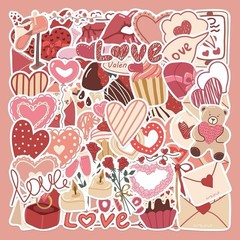 30Pcs Random Cute Love Theme Valentine’s Day Vinyl Waterproof Stickers Decals