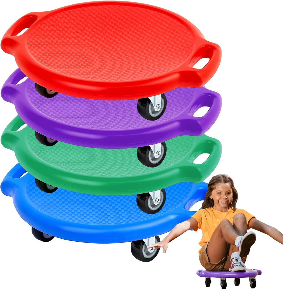 4 Pack Sports Scooter Boards with Handles for Indoor & Outdoor Fun