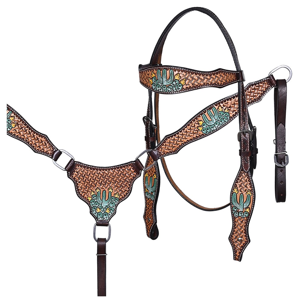 Western Headstall and Breast Collar Set HILASON Tooled Leather Horse Bridle Tack