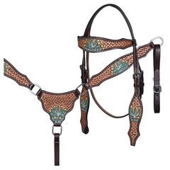 Western Headstall and Breast Collar Set HILASON Tooled Leather Horse Bridle Tack