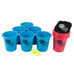 Giant Red and Blue Yard Pong Game for Whole Family with 12 Buckets, 2 Balls and