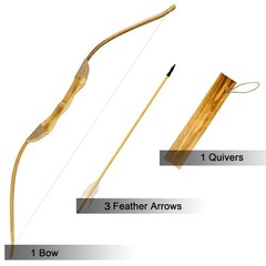 Basbon Youth Wooden Bow and Arrow Set, 40 40 inch, 1 Set (3 Feather Arrows)