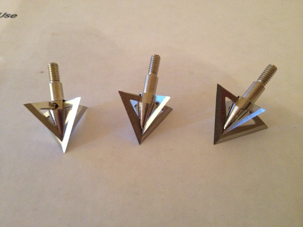 3) 4 BLADE SANFORD BLOODSHOT BROADHEADS 1 1/8 inch X 1 1/8 inch Cut FREE SHIP