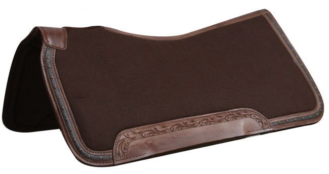 Western Horse Saddle Pad Thick Wool w/Tooled Leathers and Memory Felt Bottom 32″