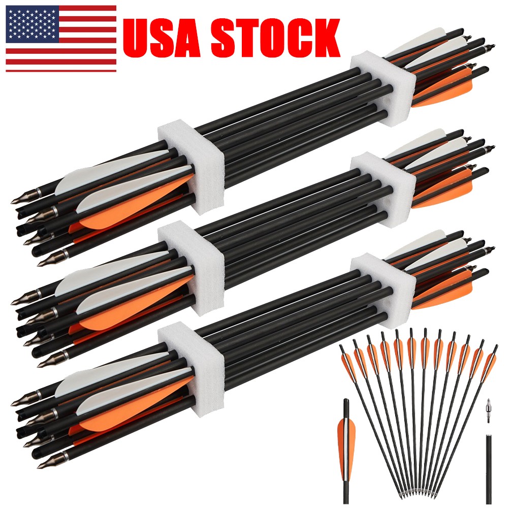 12/24/48pcs 20″ Crossbow Bolts Carbon Arrow ID7.6mm Archery Hunting Shoot Target