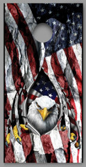 Bald Eagle Tear Rip Stone American Flag Cornhole Decal Wraps