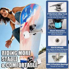 Skateboards for Beginners Adults Youths Teens Kids Girls Boys 31 Inch Pro Comple