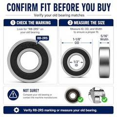 1/2 inch Bearings, 1/2 x1-1/8 x5/16 inch R8-2RS Double R8-2rs(10 Pack) 10