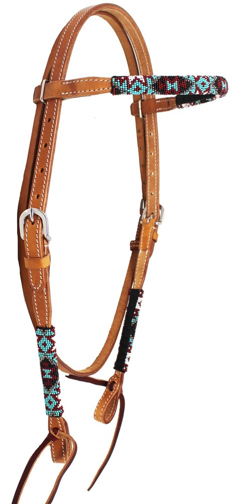 Horse Show Bridle Western Leather Browband Beaded 79109HB1
