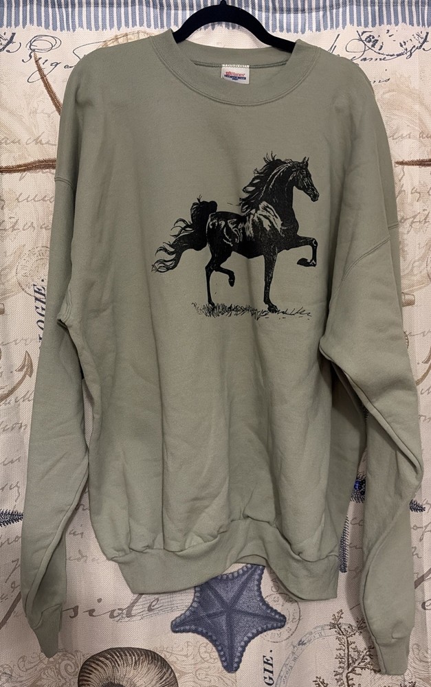 Hanes Comfort Blend Sweatshirt Arabian Horse Screen printed 2XL Light Green NWOT