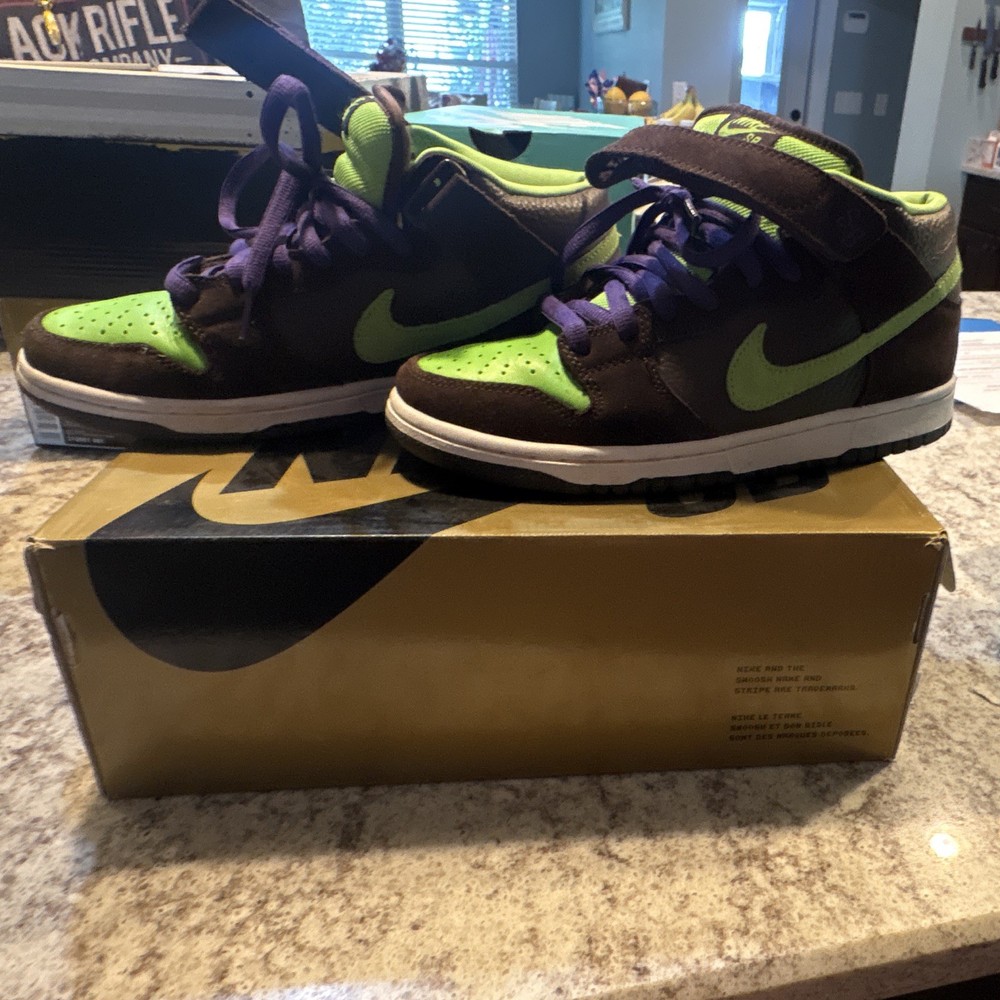 Nike SB Dunk Mid Brown Green Purple Donatellos Shoes US 8.5 D Medium