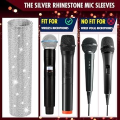 Mic Not Include Rhinestones Microphone Sleeve, Crystal Wireless Mic Silver