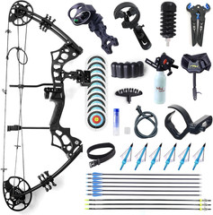Adult Archery Compound Bow and Arrow Set Bow Fishing Combo Kit Adjustable 30-65L