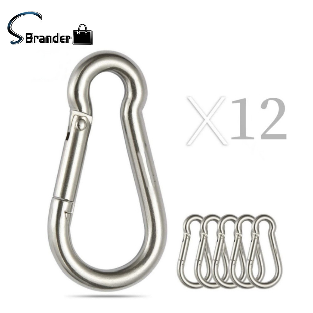 12 Pack 440 Lbs 304 Stainless Steel For Hiking Fishing Carabiner Clip Snap Hook
