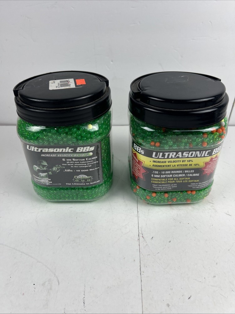 Brand New Airsoft Ammo Green 6MM .12 Gram 10,000 Rounds Ultrasonic BBs Lot Of 2