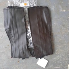 NEW EQUINE ATHLETICS Sz M Dark Brown Leather Stretch Zip Half Chaps Medium