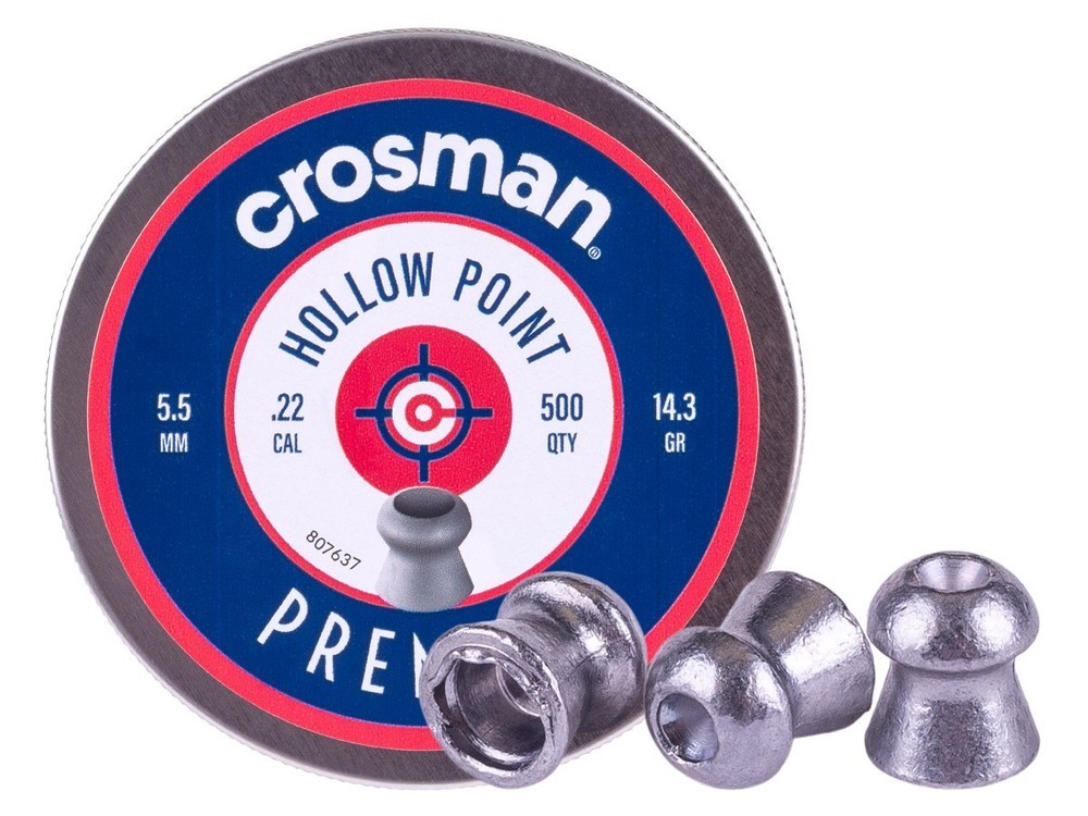 CROSMAN Premier 500 Count HOLLOW POINT 5.5mm .22 Caliber Airgun Pellets
