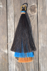 Horse Hair Shoo Shu-Fly Tassel Three Bell Mule Tail Cut -Black/Turq/Chestnut-13″