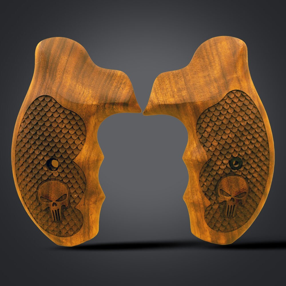 KSD Branded J Frame Round Butt Model Compatible Walnut Grip(Punisher Laser Logo)