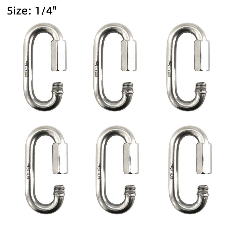 6PCS 1/4″ 316 Stainless Steel Quick Link Chain Connector 1/4 Carabiner Climbing