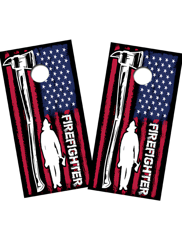 Firefighter American Flag Premium HD Vinyl Cornhole Board Wrap