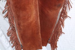 Riding Chaps Red Leather w/Fringe Size Med Thigh 23” (More Size in descrp)