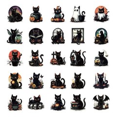 30Pcs Random Gothic Dark Kitty Black Cat PET Transparent Halloween Sticker