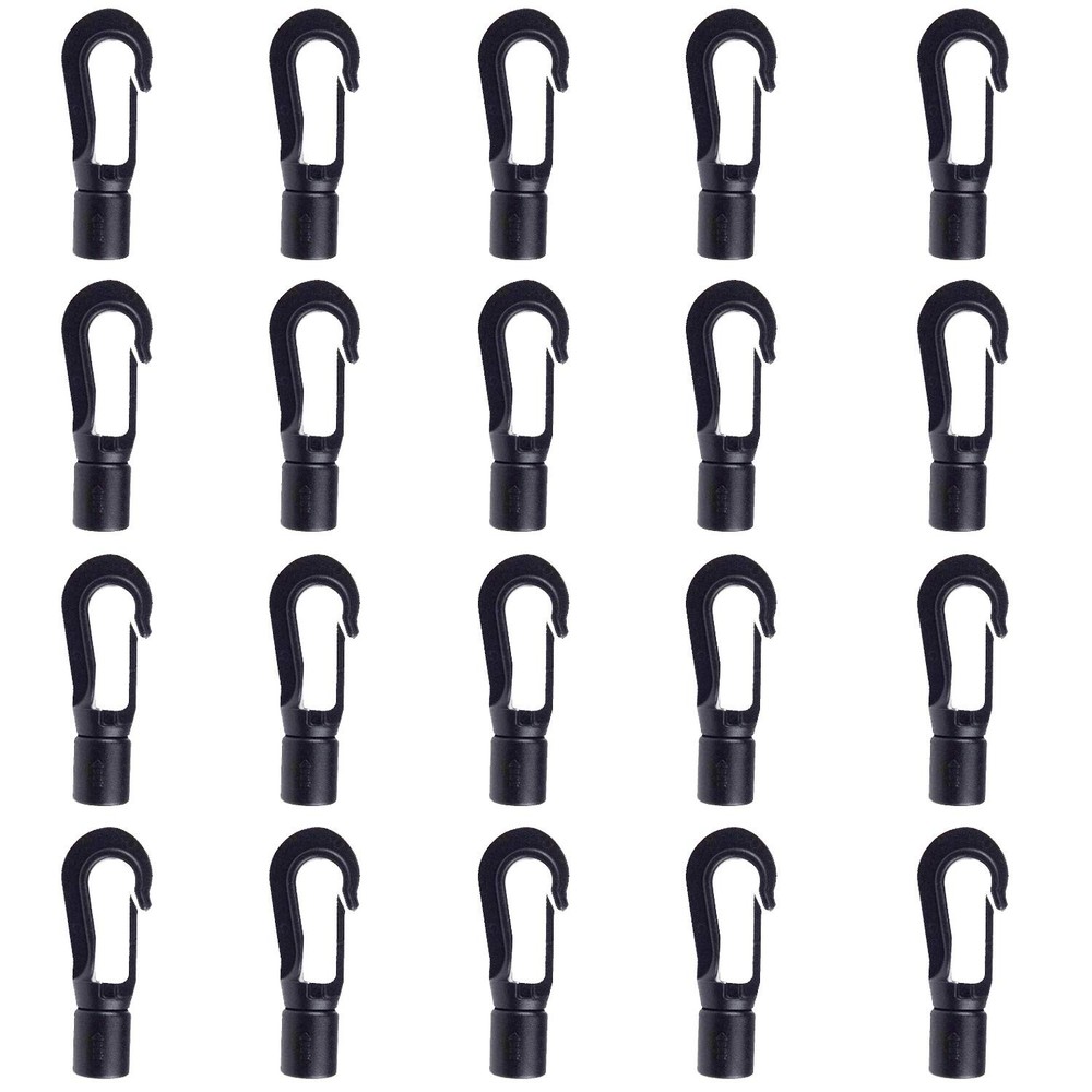 Zelerdo 20 Pack Kayaks Bungee Shock Cord Hook for 3/16 inch 0.7 inches, Black