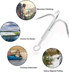 Grappling Hook with 3-Claw Stainless Steel,3 Claw Climbing Carabiner Hook for…