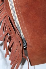 Riding Chaps Red Leather w/Fringe Size Med Thigh 23” (More Size in descrp)