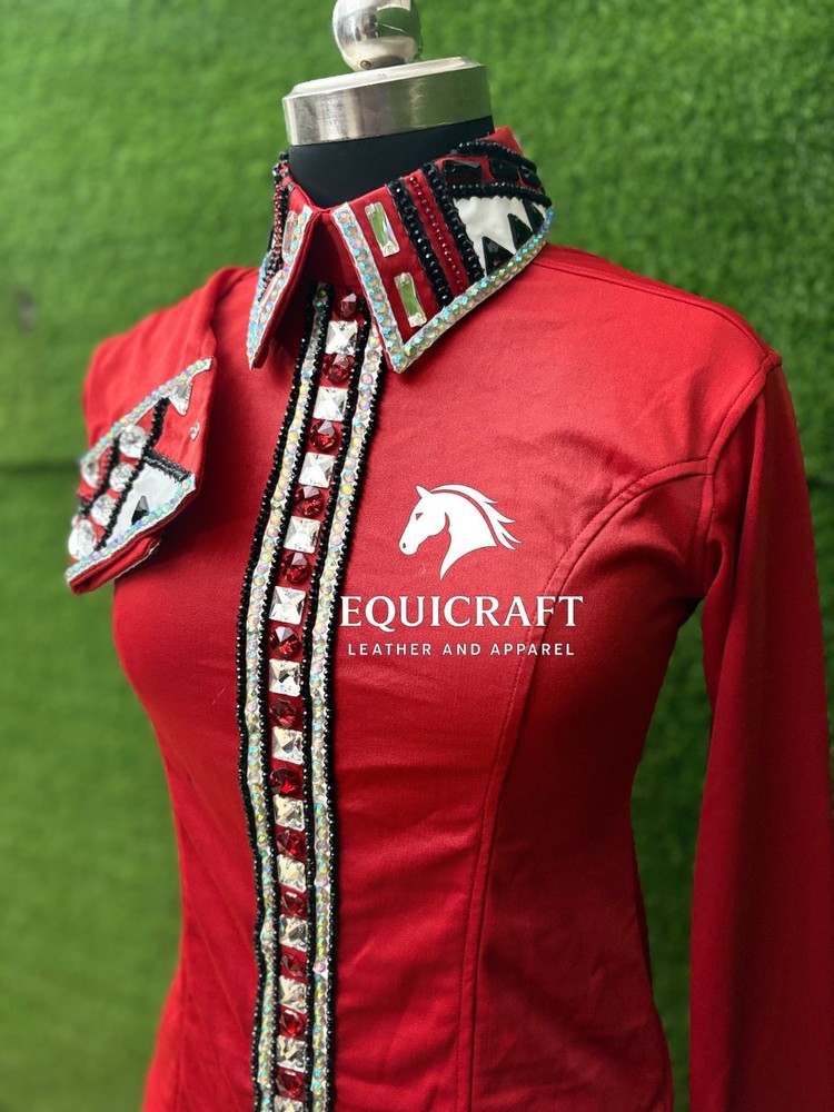 Red Western Show Shirt | Crystal Rhinestone Apparel
